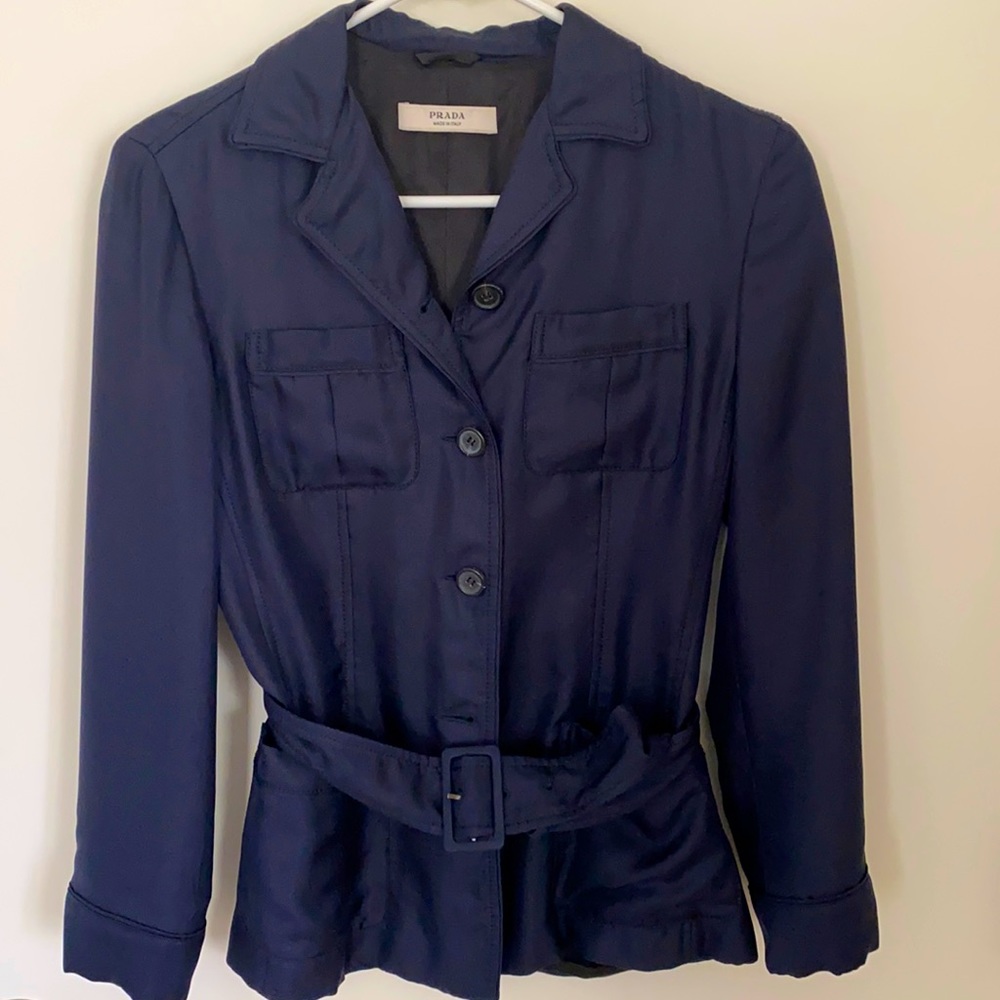 Prada Navy Silk Jacket with Belt